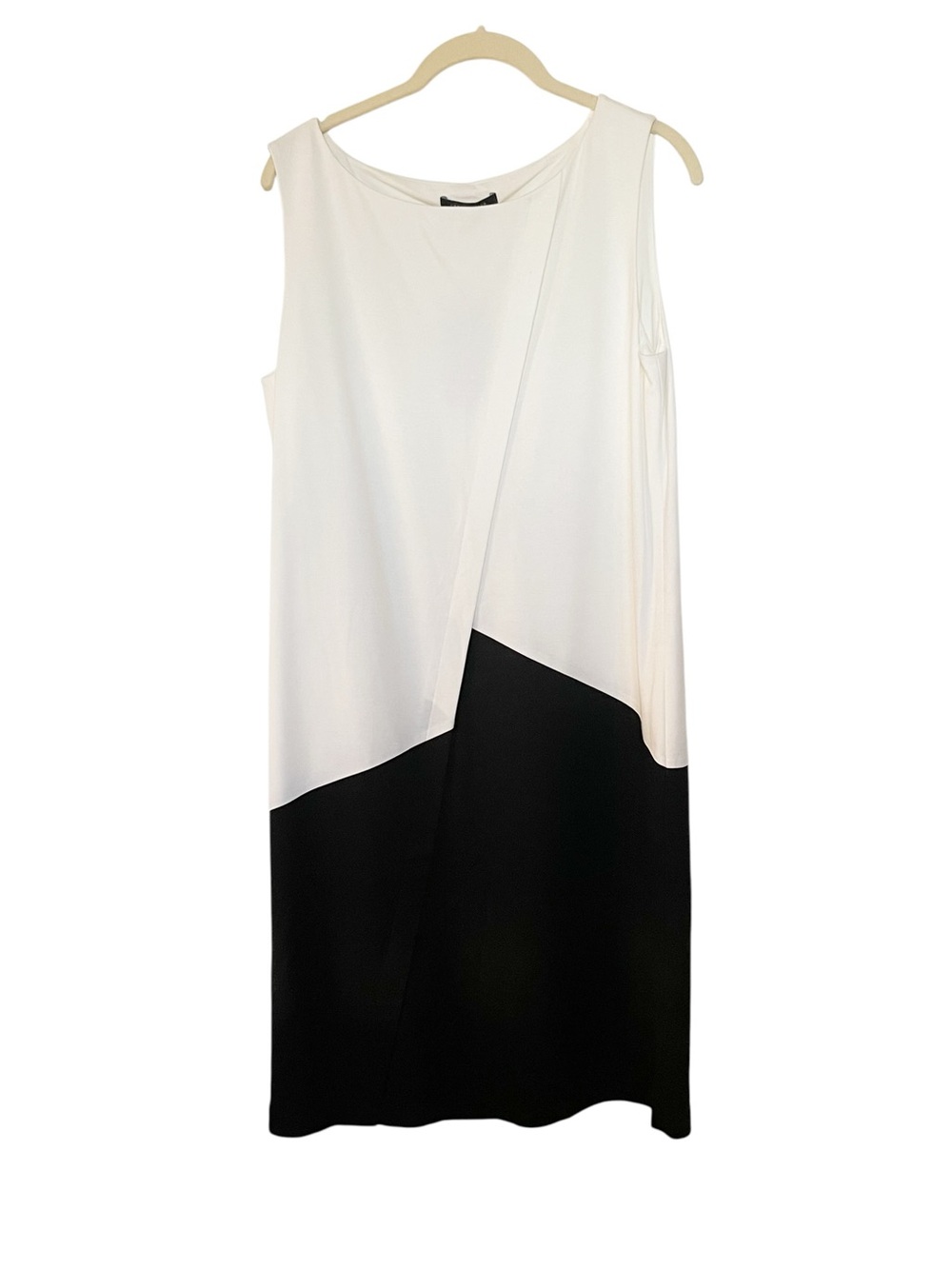Lafayette 148 Sleeveless White and Black Colorblock Shift Dress Medium Stretch